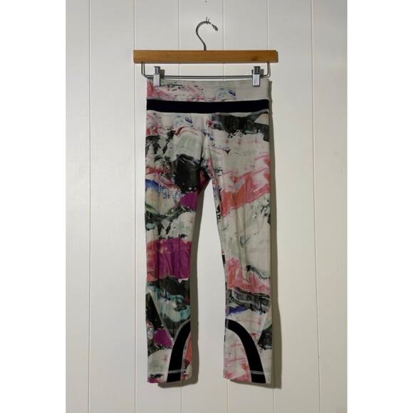 Lululemon Colorful Abstract Pattern Athletic Leggings With Pocket Women's Size 2 - Picture 1 of 6